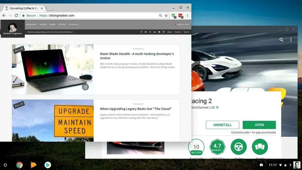 screenshot of native ChromeOS and Android app store side-by-side